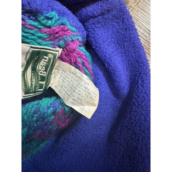 Vintage 90s LL Bean Wool Ski Snow Hat W Tassels Purple Blue Retro Snowflakes - Picture 5 of 9